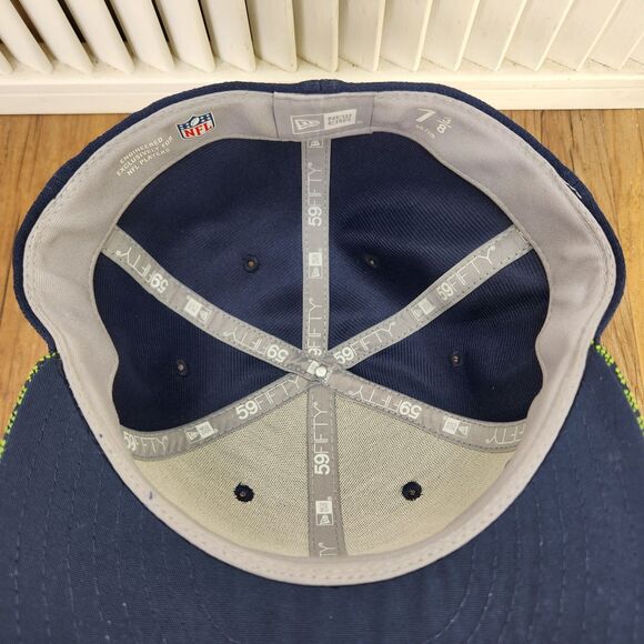 Seattle Seahawks New Era 59fifty Size 7 3/8 Hat Cap Blue Green Hex Tech Sideline - Picture 9 of 11